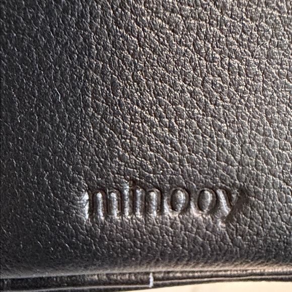 Minooy Black Leather Organizer Crossbody Bag Built-In Wallet Brass Hardware - Picture 2 of 14